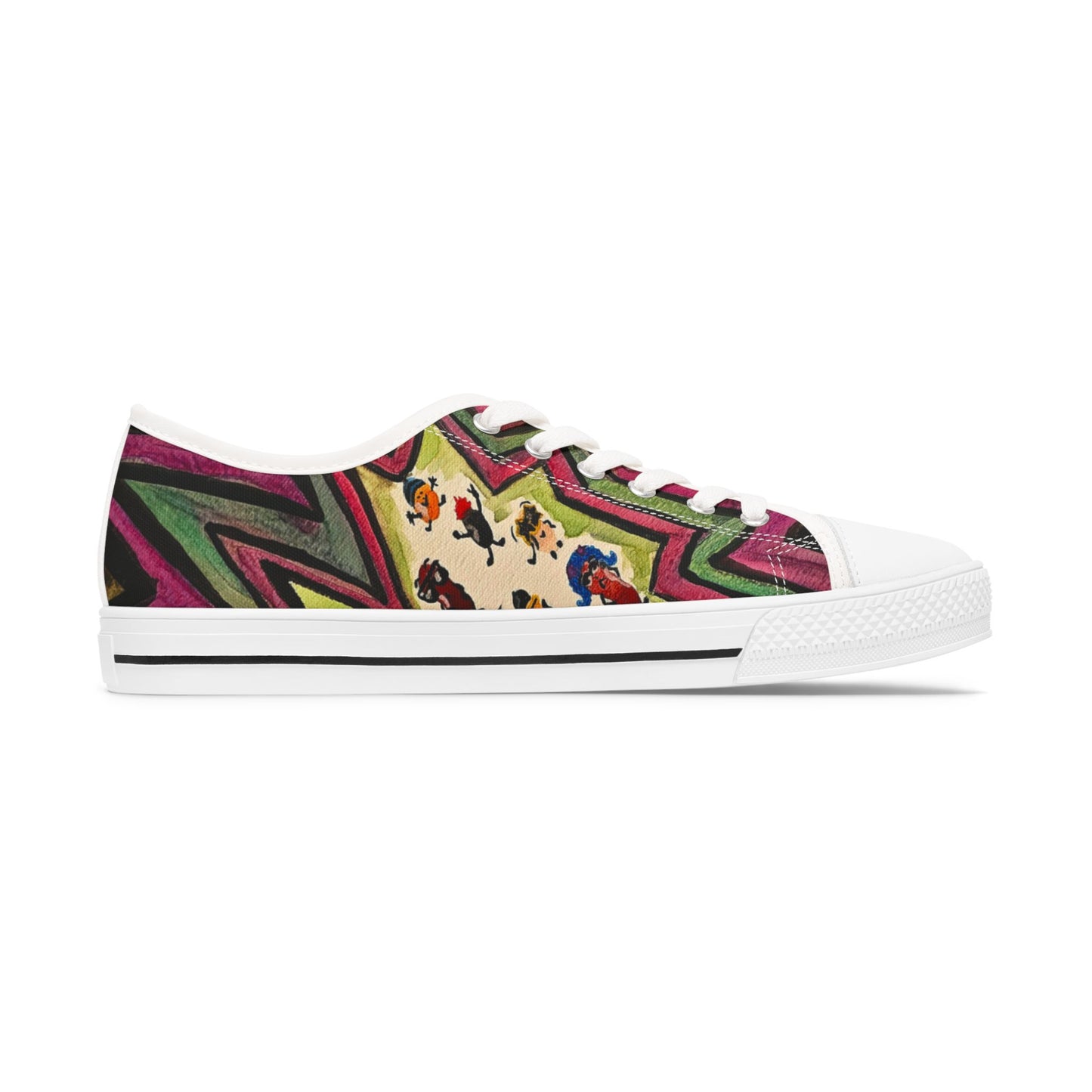 Low Top Sneakers — Colorful Boho Cool Beans Pattern Women's Canvas Shoes