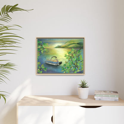 Pontoon Boat on Lake Framed Wall Art