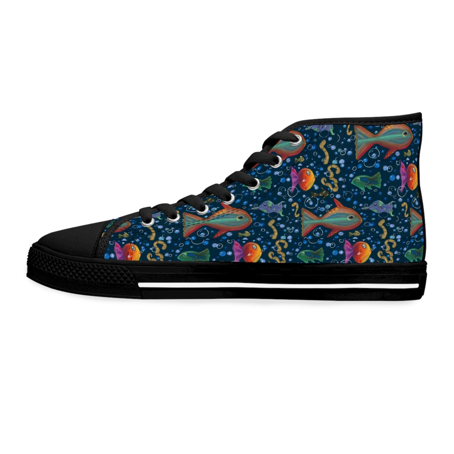 High Top Sneakers — Colorful Underwater Fish Pattern for Women