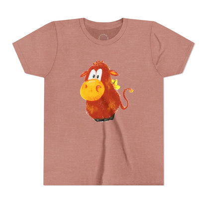 Cute Cartoon Cow Kids T-Shirt — Playful Red Cow Graphic Youth Tee