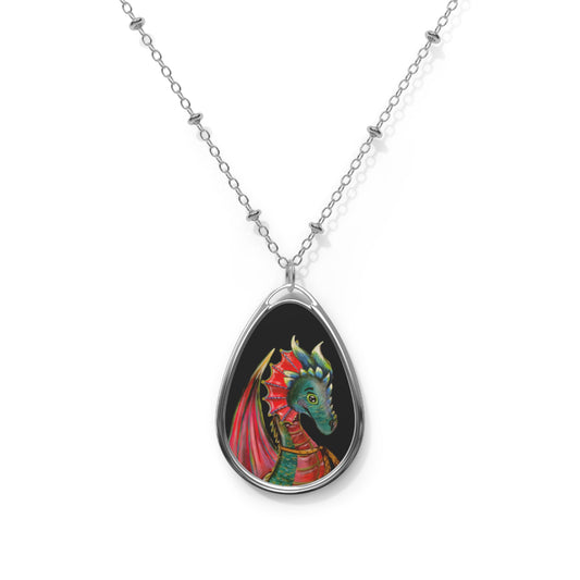 Dragon in Scarf Oval Necklace