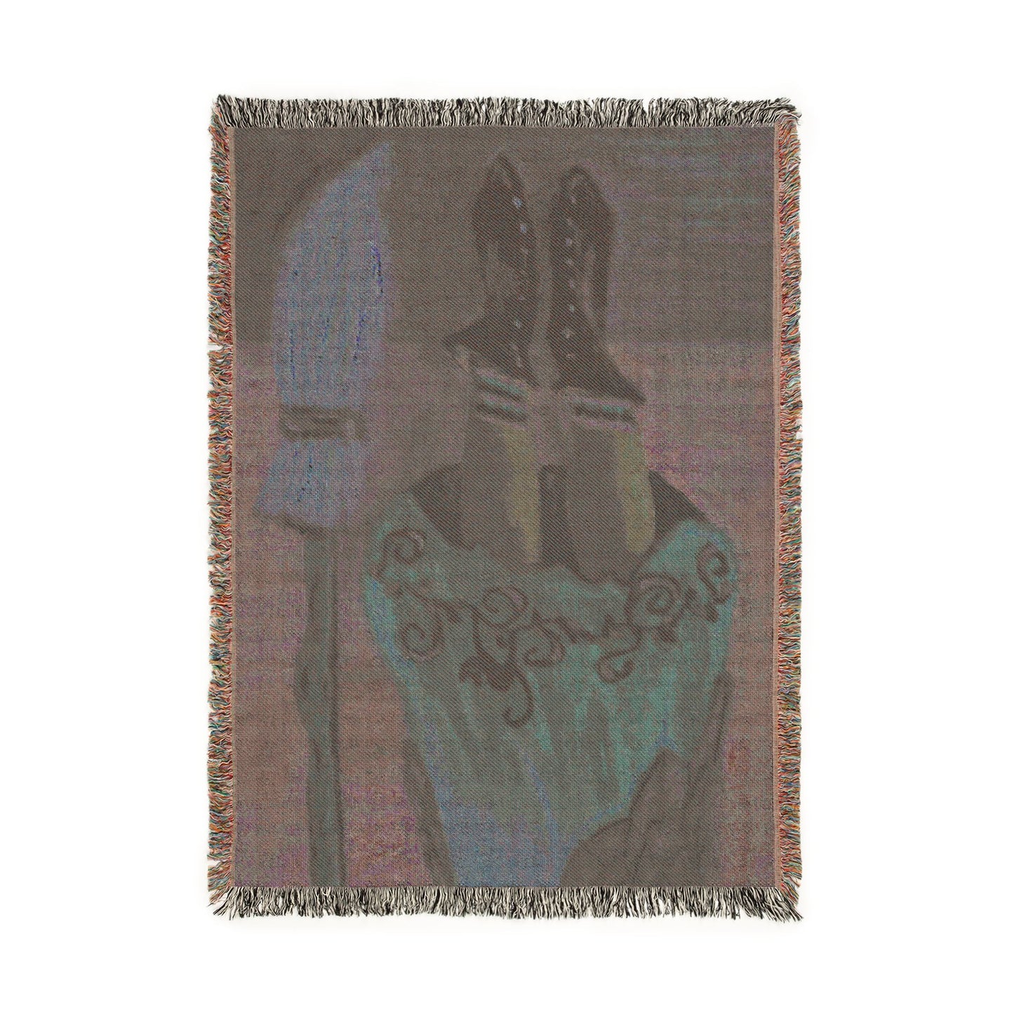 Witch Feet & Broom Woven Blanket — Halloween Boho Throw