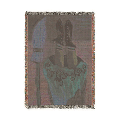 Witch Feet & Broom Woven Blanket — Halloween Boho Throw