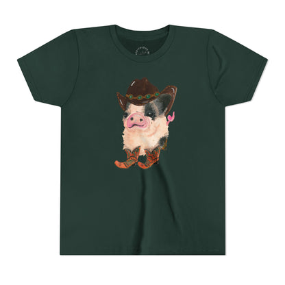 Cowboy Pig Kids Tee — Cute Western Pig in Cowboy Hat & Boots Youth T-Shirt