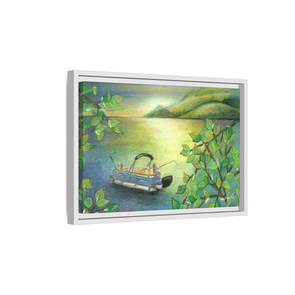Pontoon Boat on Lake Framed Wall Art