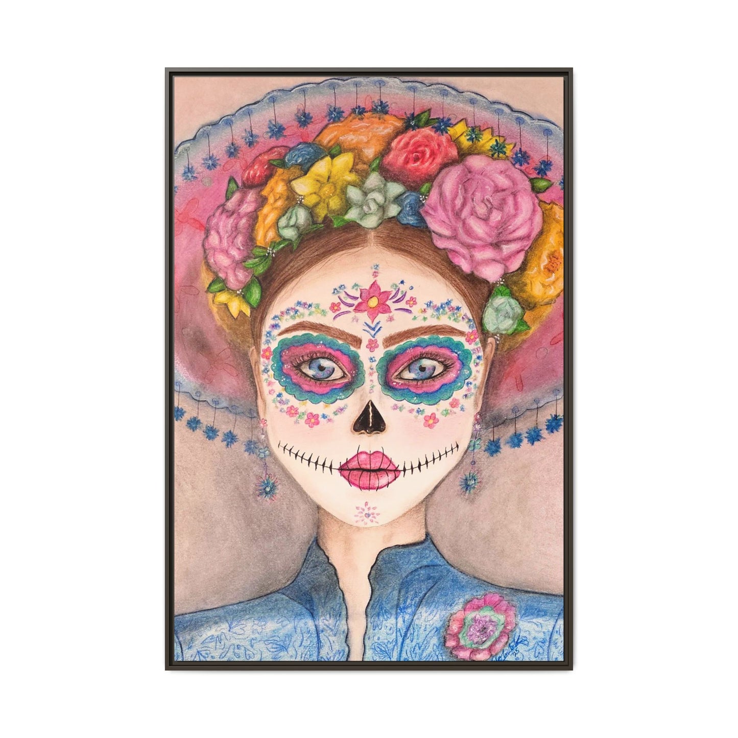 Day of the Dead Skull Woman Framed Wall Art
