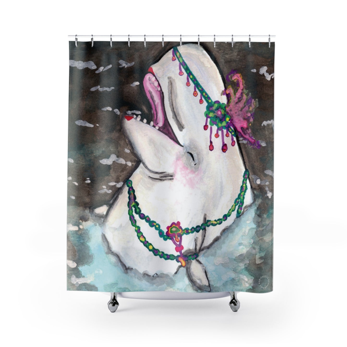 Beluga Whale Shower Curtain for Home Bathroom with Durable One-Sided Print and Waterproof Polyester Material