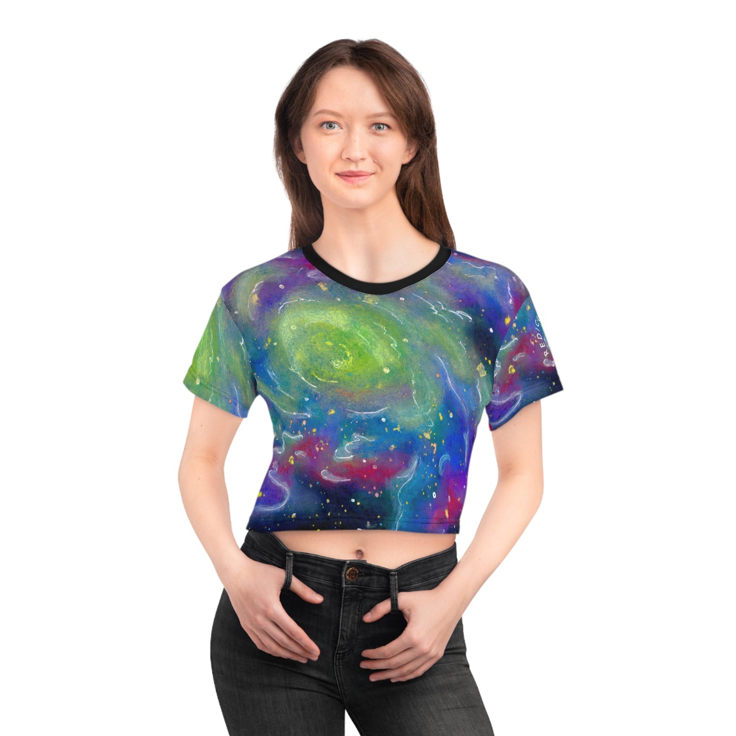 Galaxy Swirl Crop Tee — Colorful Cosmic Nebula Print
