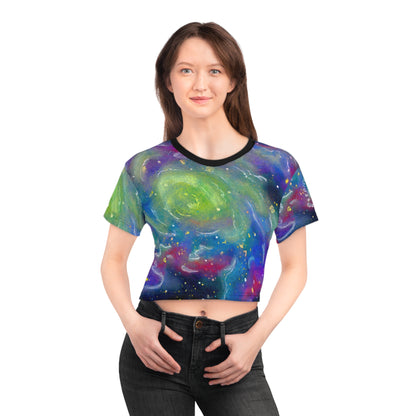 Galaxy Swirl Crop Tee — Colorful Cosmic Nebula Print