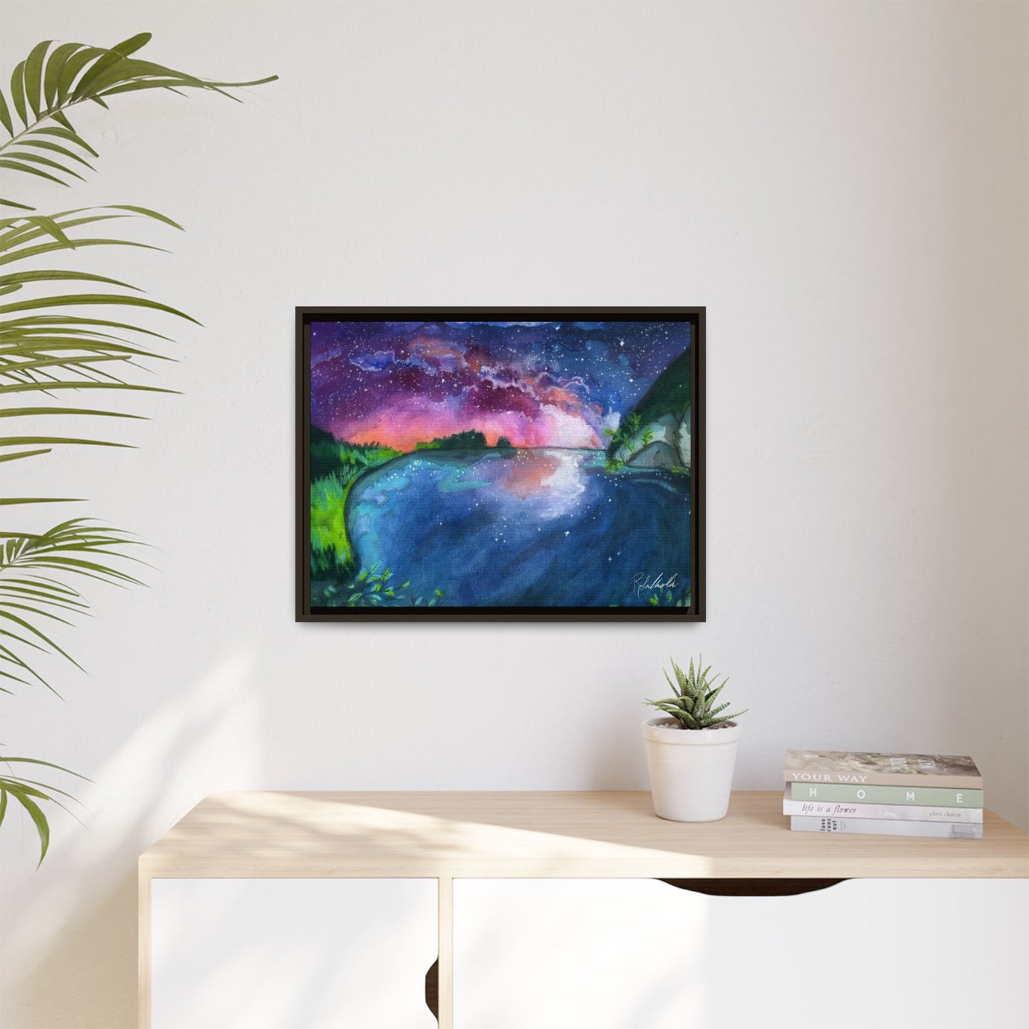 Watercolor Sunset Lake Framed Wall Art