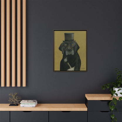 Black Lab Dog in Top Hat Framed Wall Art