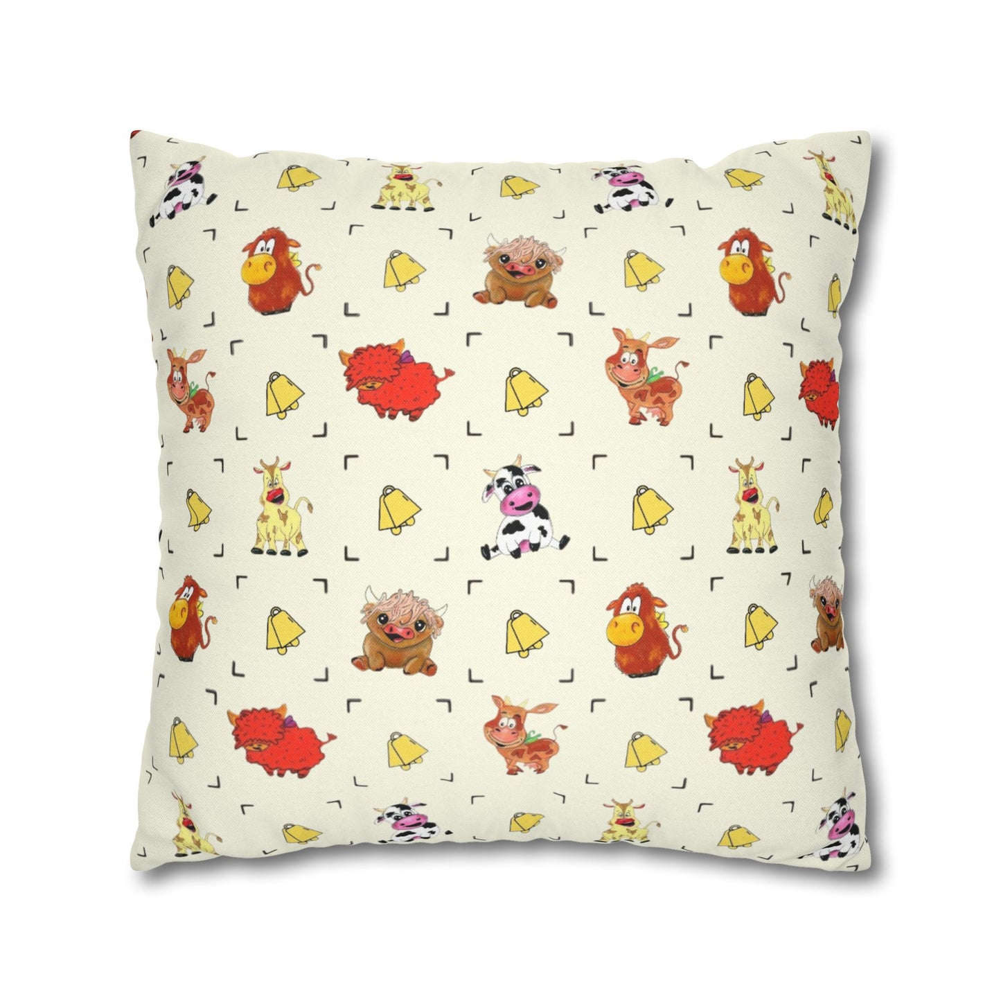 Cute Farm Animal Pattern Square Pillowcase – Whimsical Chick, Pig & Cow Throw Pillow Cover