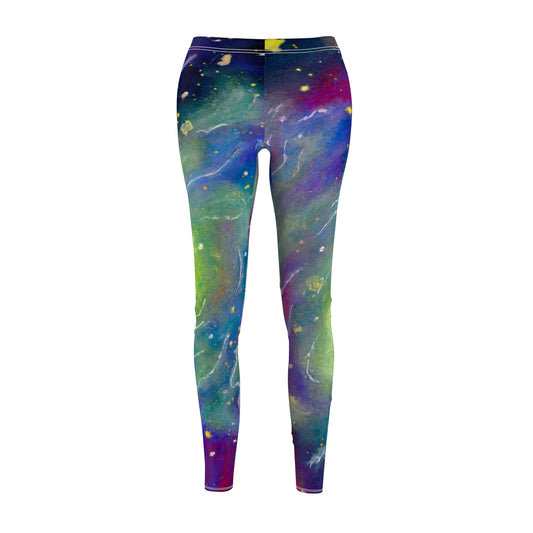 Rainbow Vortex Galaxy Women's Cut & Sew Casual Leggings (AOP)