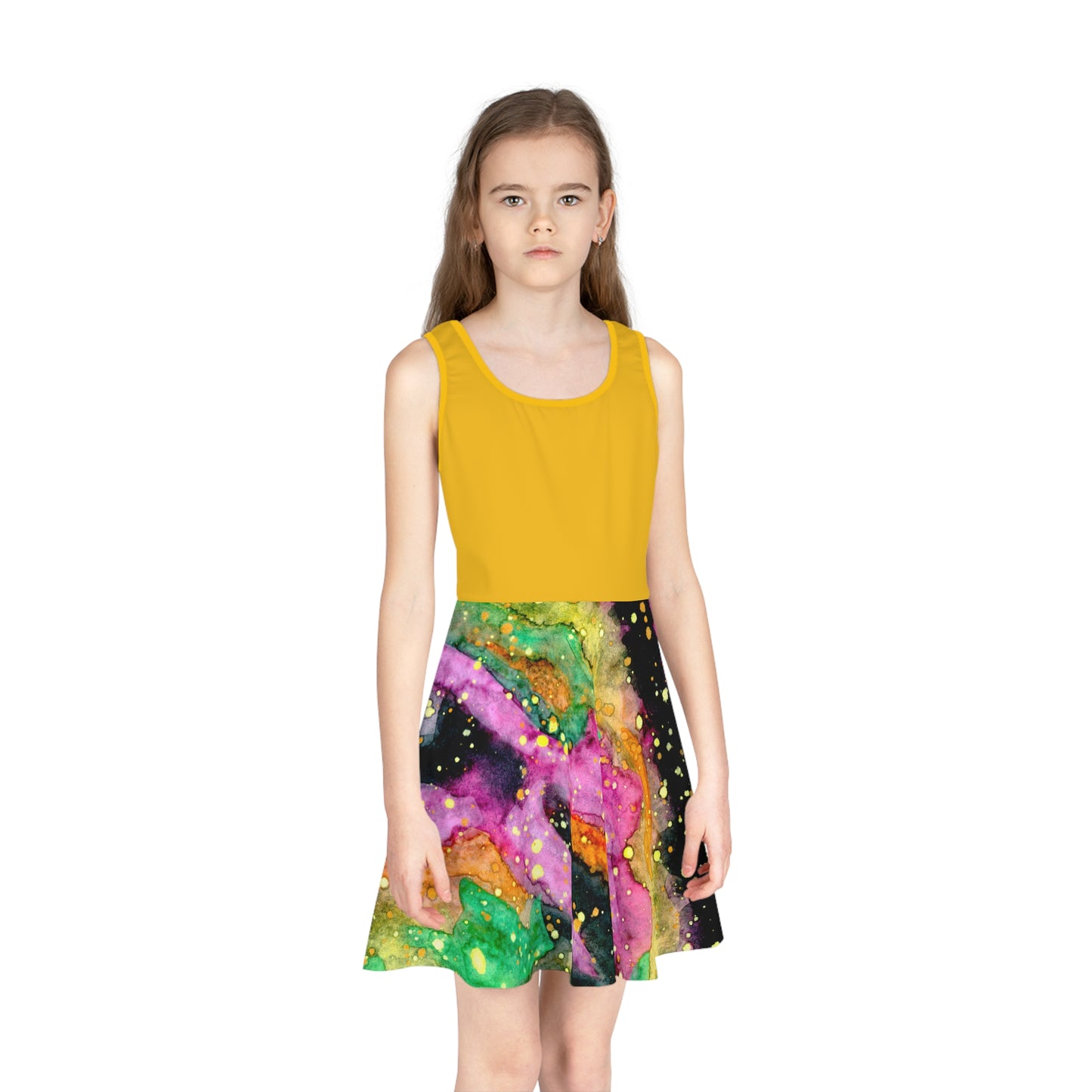 Yellow Top Neon Galaxy Girls' Sleeveless Sundress (AOP)