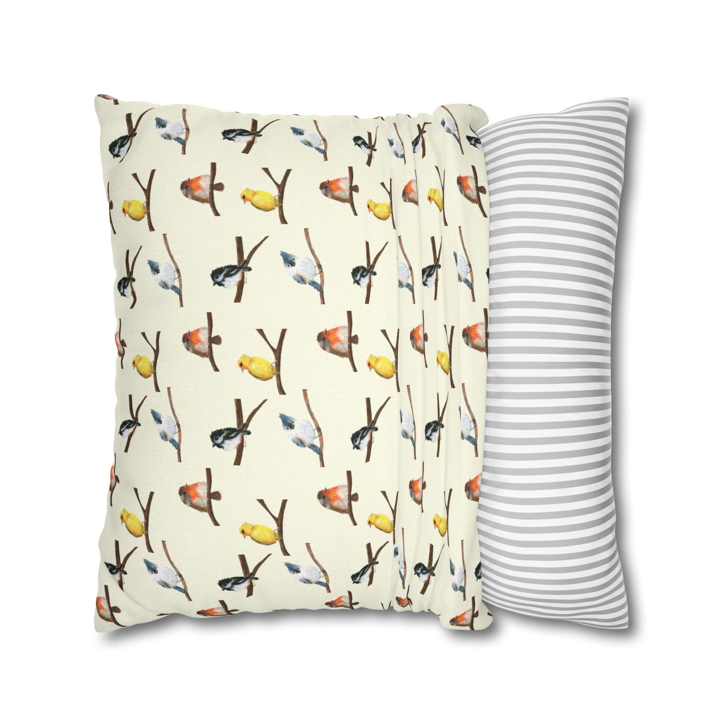 Bird Pattern Pillowcase – Watercolor Songbirds Decorative Throw Pillow Cover