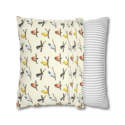 Bird Pattern Pillowcase – Watercolor Songbirds Decorative Throw Pillow Cover