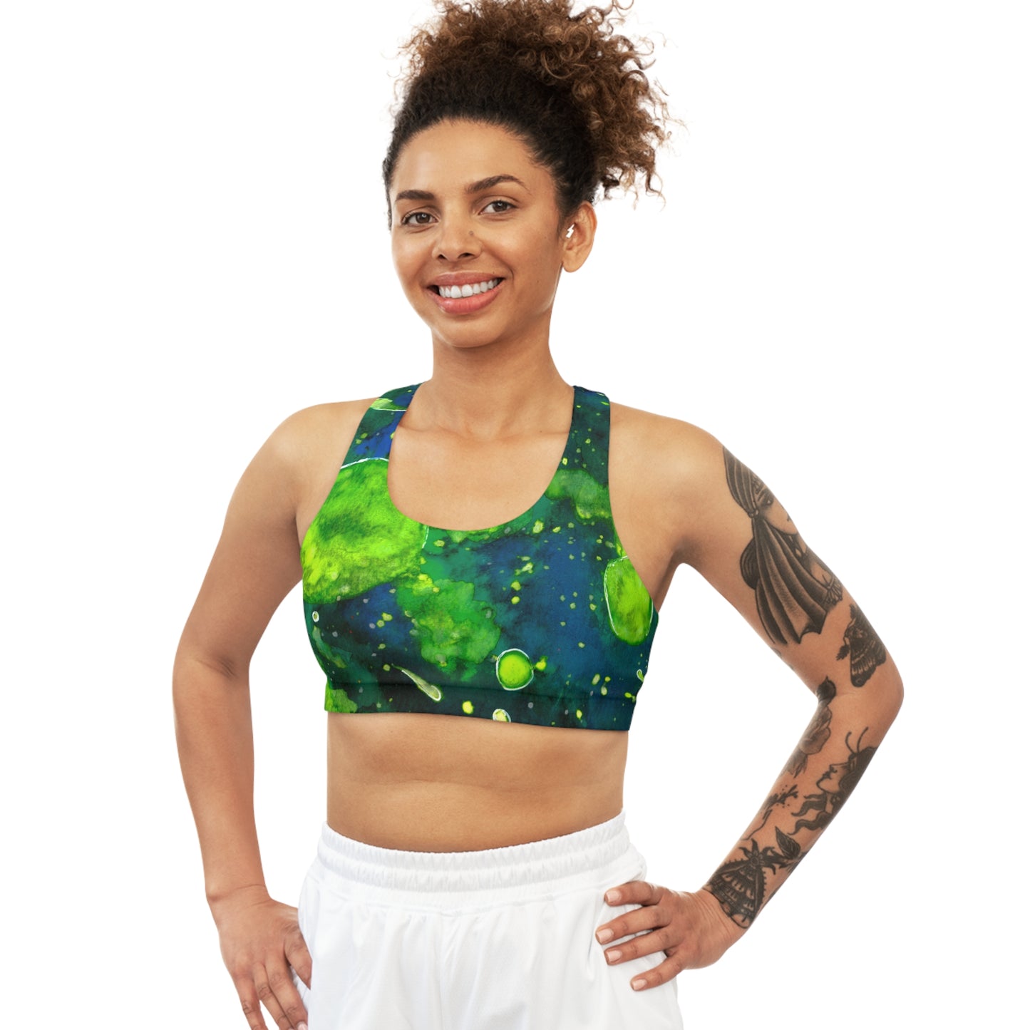 Green Galaxy Seamless Sports Bra (AOP)