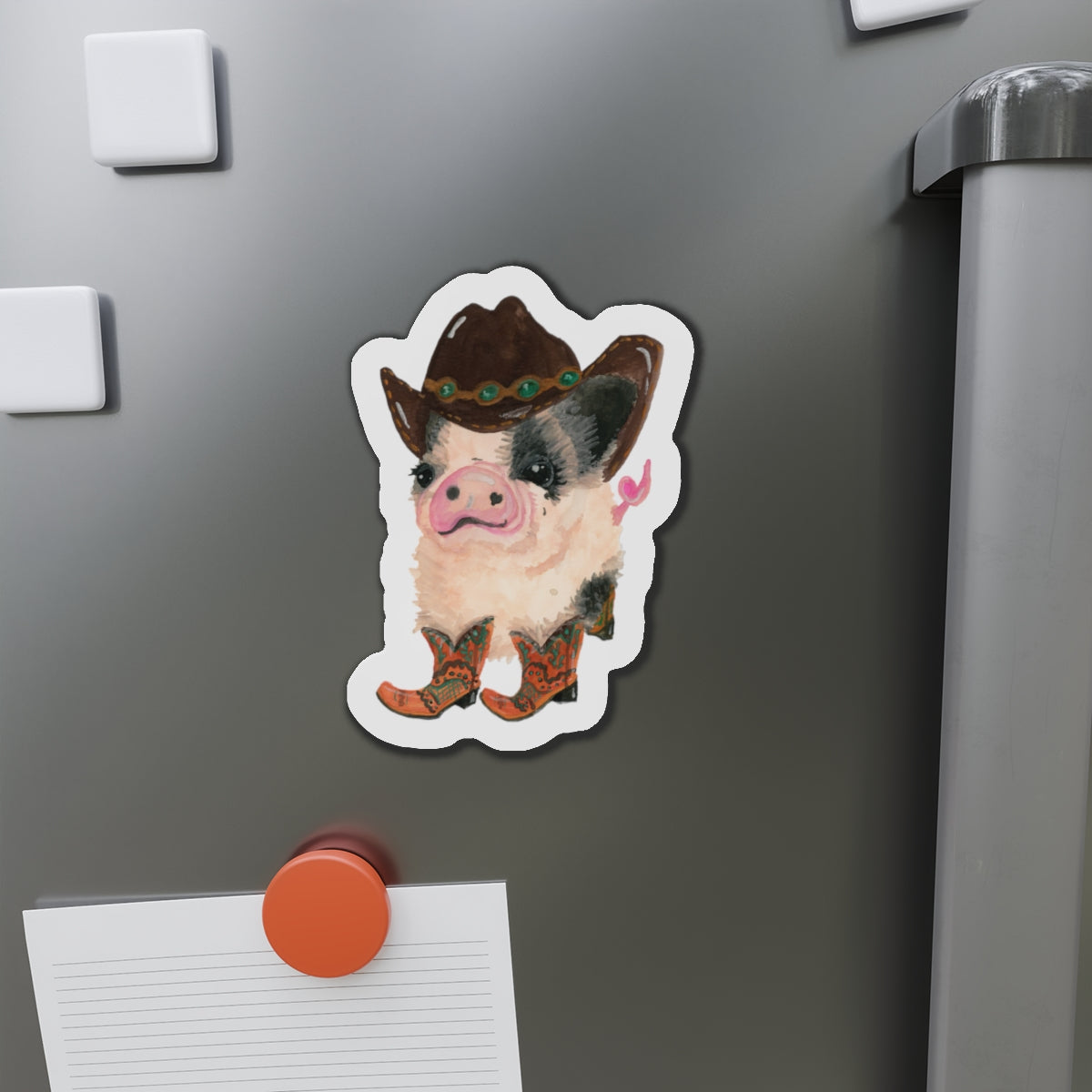 Cowboy Pig Die-Cut Magnets  Custom Shape, 5 Sizes, Vinyl Material for Outdoor Use, Flexible and Durable, Black Backing - Home Decor Refrigerator Magnets