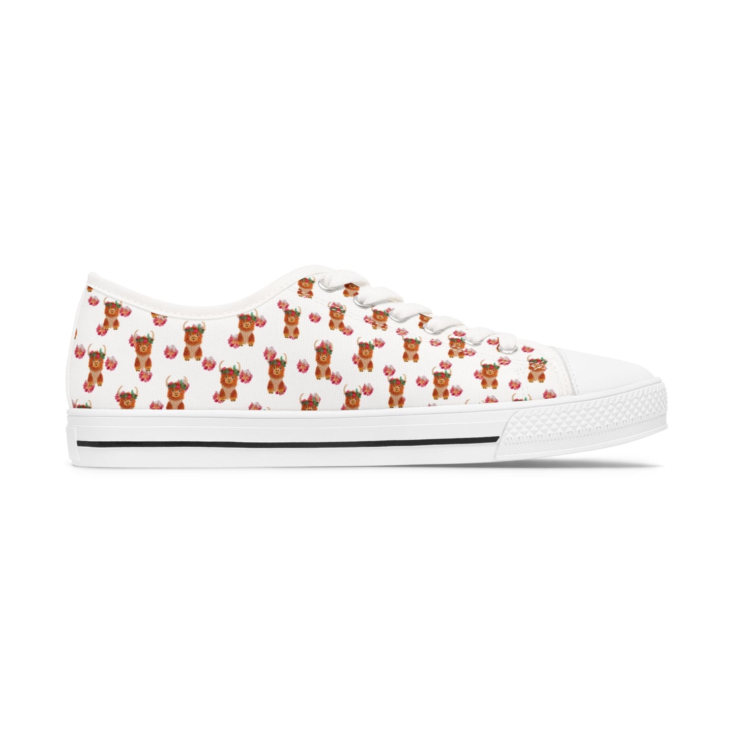 Low Top Sneakers — Cute Highland Cow Print Women's Canvas Shoes
