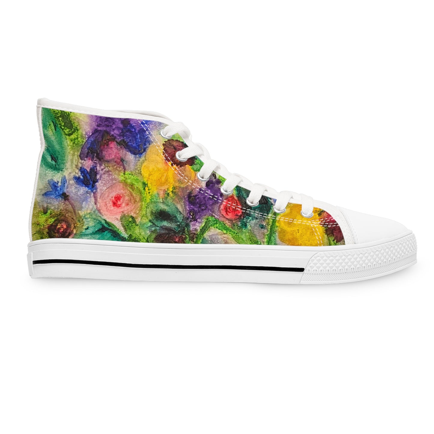 Floral Watercolor High Top Sneakers — Colorful Women's Canvas Shoes