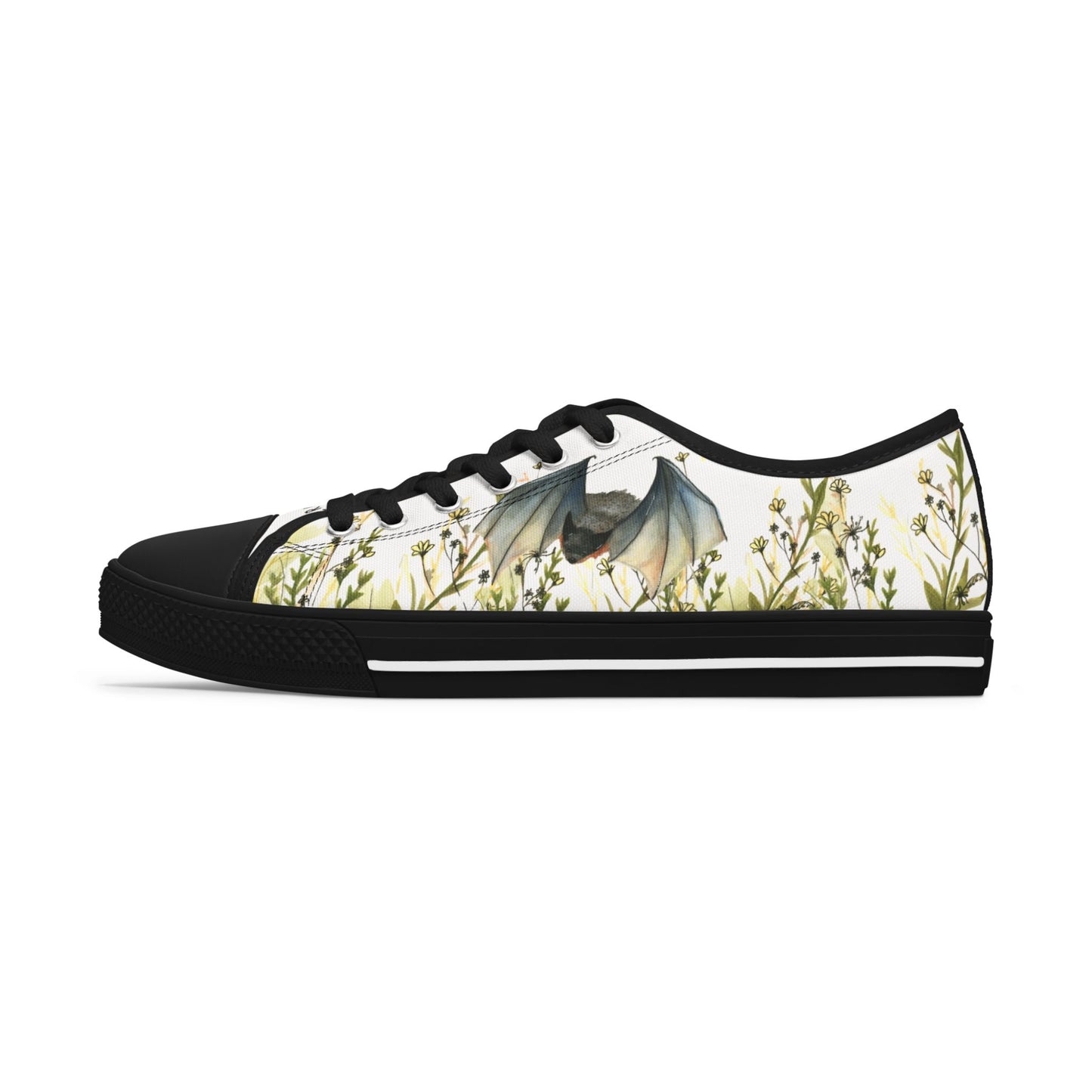 Low Top Sneakers — Floral Meadow with Bats Women's Canvas Sneakers