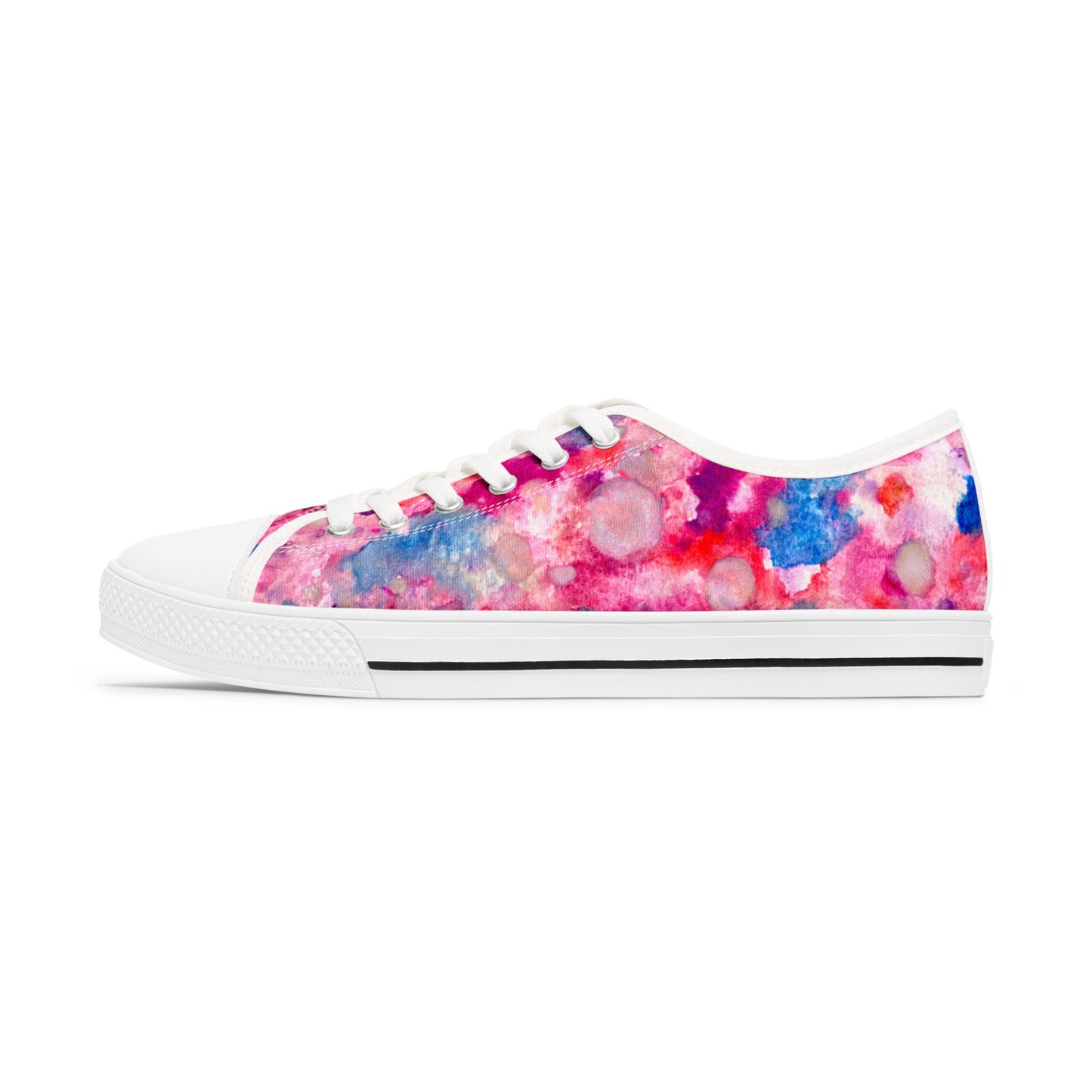 Women's Low Top Sneakers — Pink Watercolor Floral Canvas Shoes