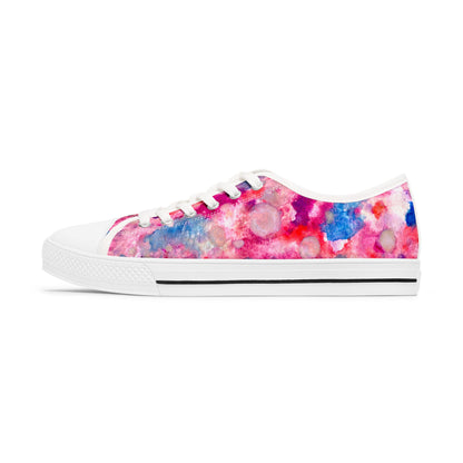Women's Low Top Sneakers — Pink Watercolor Floral Canvas Shoes