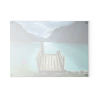 Glass Cutting Board — Serene Lake Dock Scenic Kitchen Glass Chopping Board
