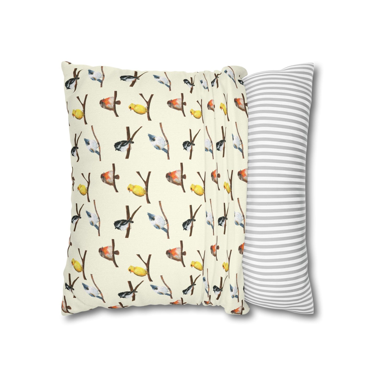 Bird Pattern Pillowcase – Watercolor Songbirds Decorative Throw Pillow Cover