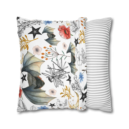 Botanical Night Bat Pillowcase — Floral Moon & Stars Throw Pillow Cover