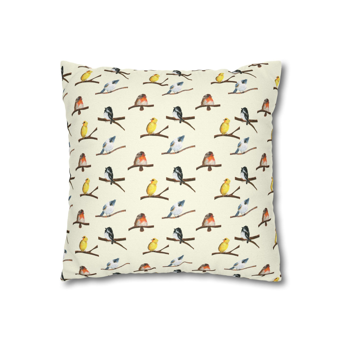 Bird Pattern Pillowcase – Watercolor Songbirds Decorative Throw Pillow Cover