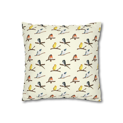 Bird Pattern Pillowcase – Watercolor Songbirds Decorative Throw Pillow Cover