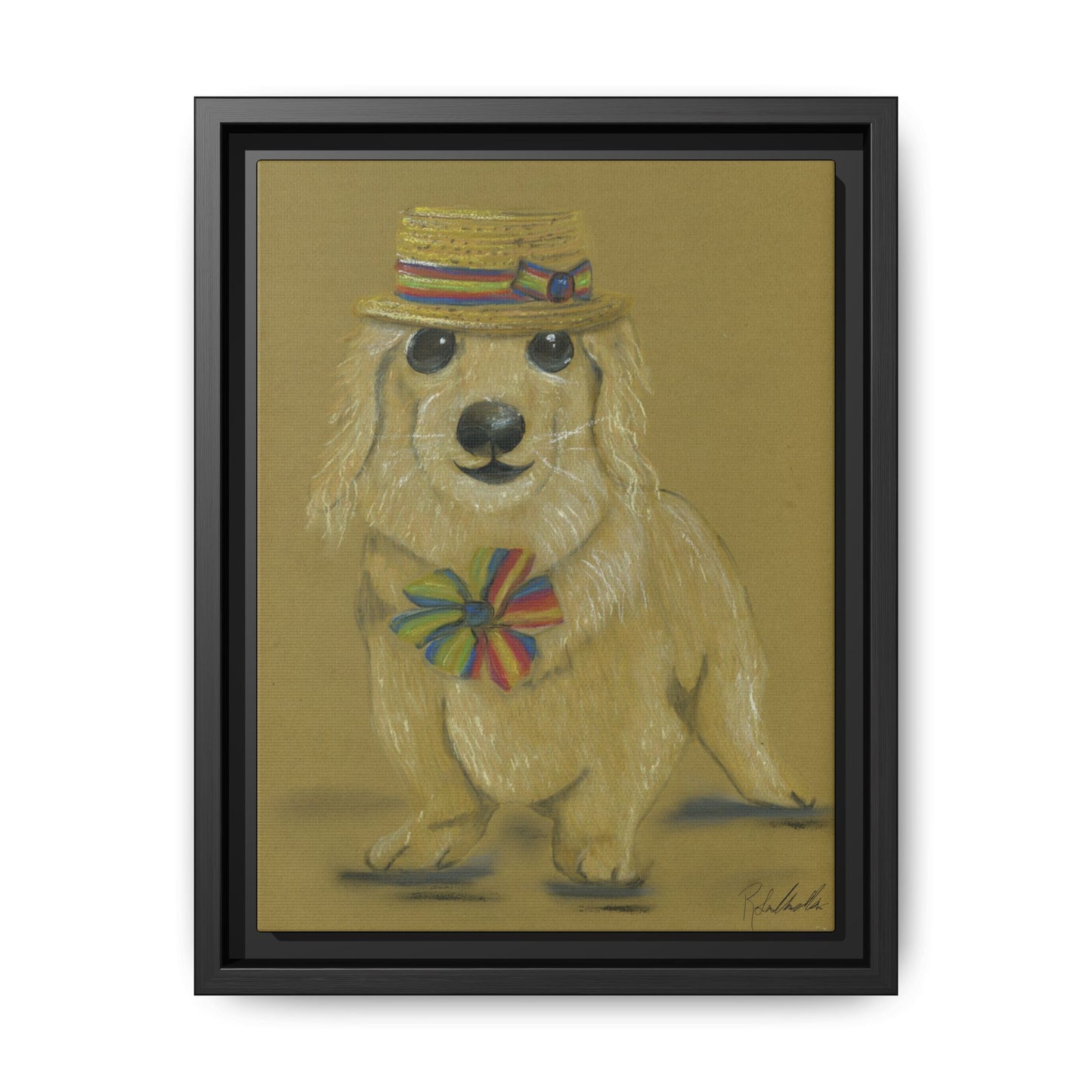 Weiner Dog in Hat Framed Wall Art