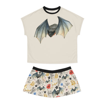 Bat Floral Women's Short Pajama Set — Cute Nightwear with Bat & Floral Print