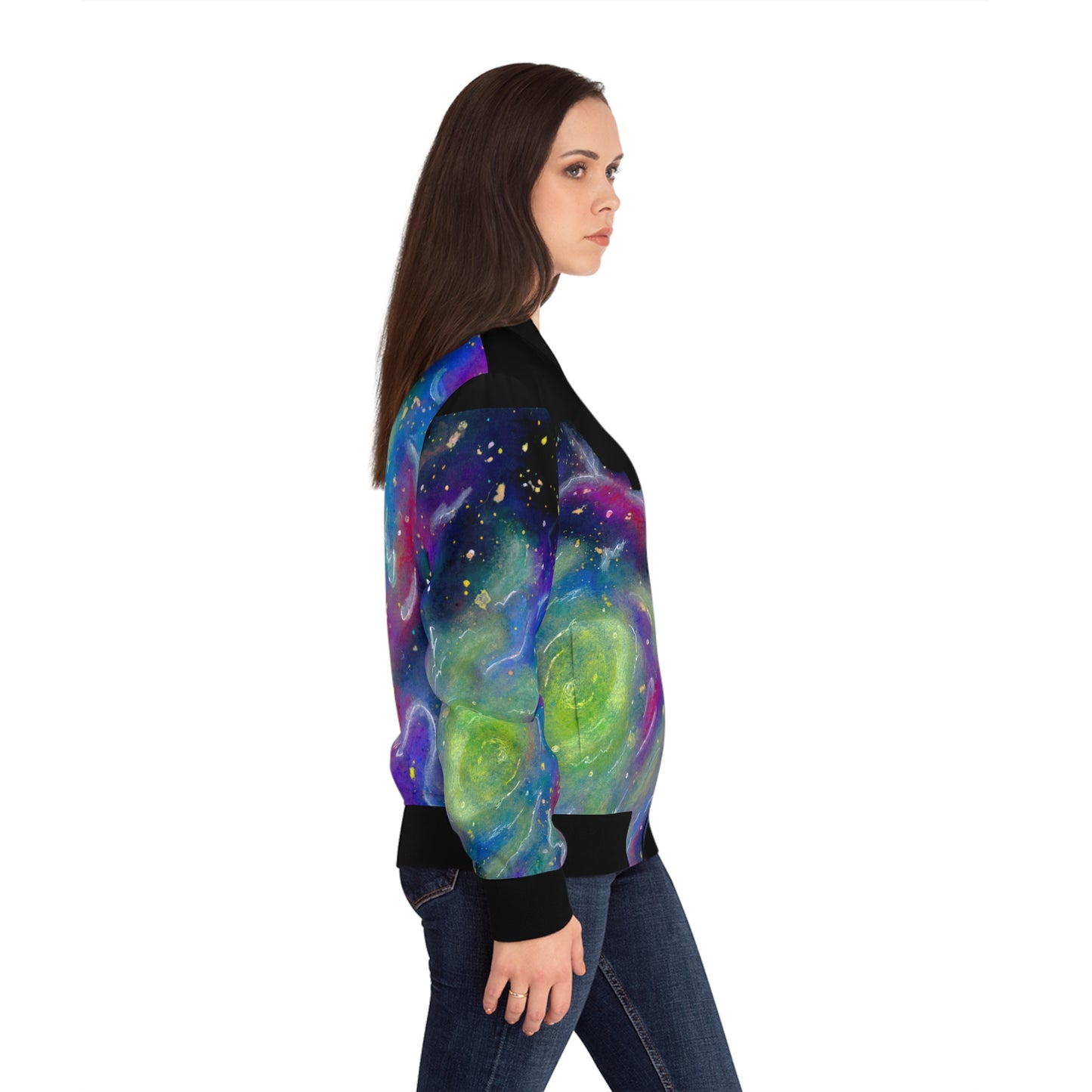 Rainbow Vortex Galaxy Women's Bomber Jacket (AOP)