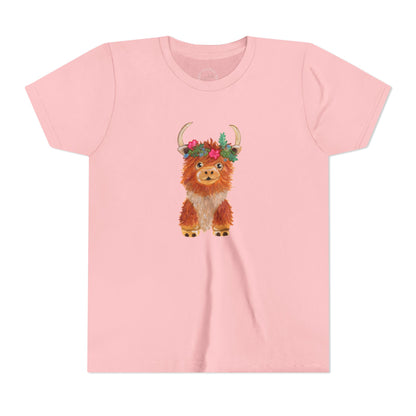 Kids Highland Cow Floral Crown Tee