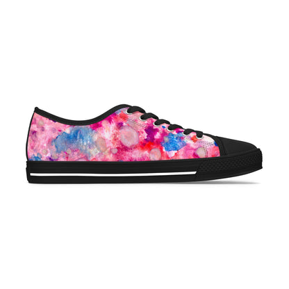 Women's Low Top Sneakers — Pink Watercolor Floral Canvas Shoes