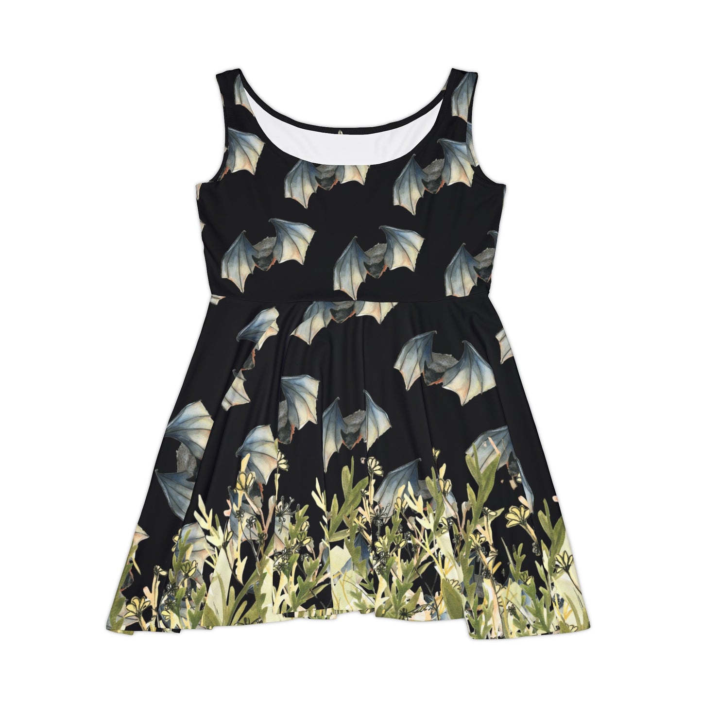 Black Flying Bat Women's Skater Dress (AOP)