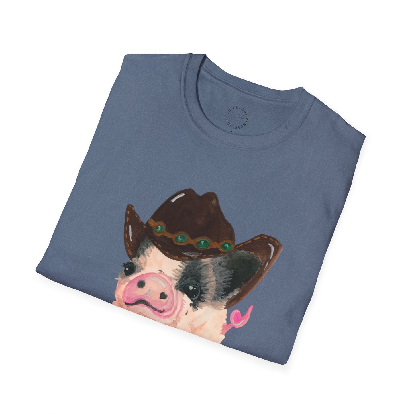 Cowboy Pig Unisex Softstyle Print T-Shirt