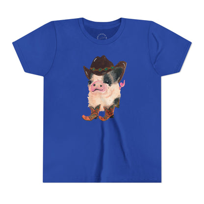 Cowboy Pig Kids Tee — Cute Western Pig in Cowboy Hat & Boots Youth T-Shirt
