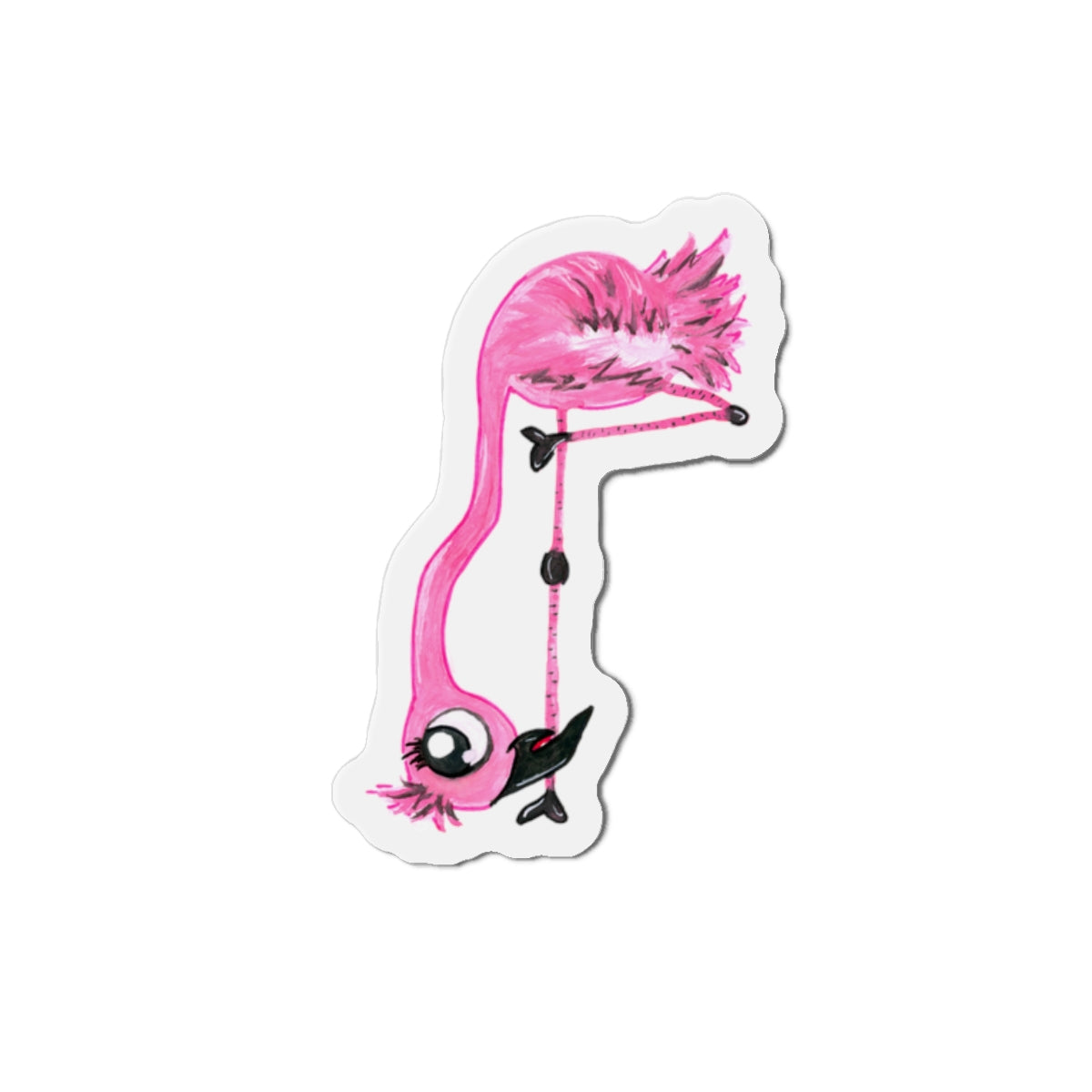 Head on the ground Flamingo Die-Cut Magnets  Custom Shape, 5 Sizes, Vinyl Material for Outdoor Use, Flexible and Durable, Black Backing - Home Decor Refrigerator Magnets