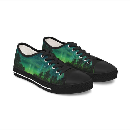 Aurora Forest Women's Low Top Sneakers — Northern Lights Nightscape Canvas Shoes