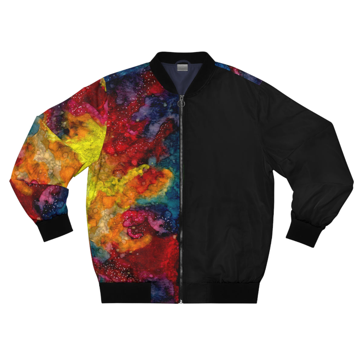 Colorburst Abstract Bomber Jacket — Men’s Vibrant Galaxy Print