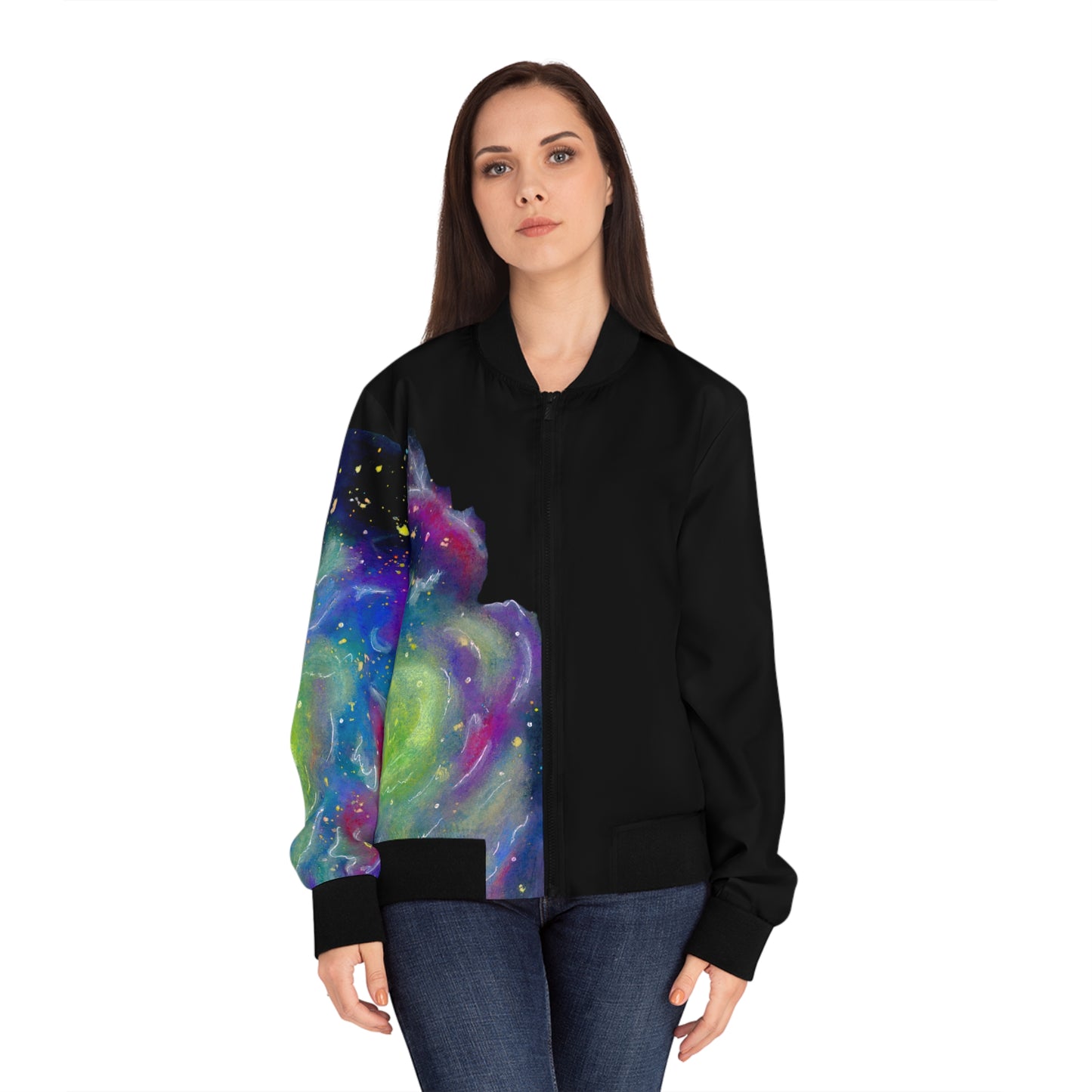 Rainbow Vortex Galaxy Women's Bomber Jacket (AOP)