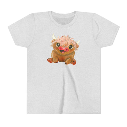Cute Highland Cow Kids T‑Shirt — Adorable Baby Cow Graphic Youth Tee