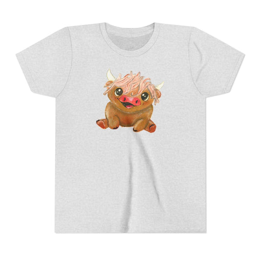 Cute Highland Cow Kids T‑Shirt — Adorable Baby Cow Graphic Youth Tee