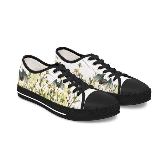 Low Top Sneakers — Floral Meadow with Bats Women's Canvas Sneakers