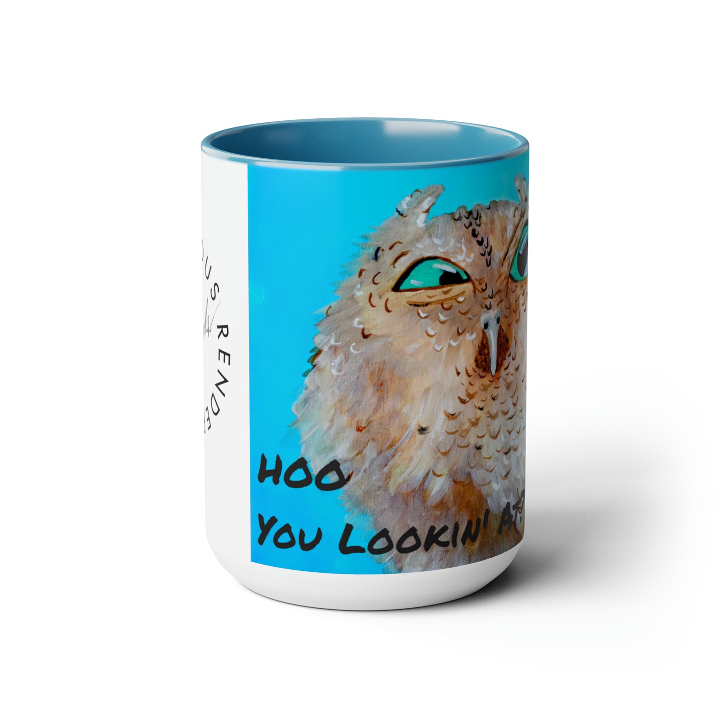 Hoo You Looking at Owl Two-Tone Coffee Mugs, 15oz