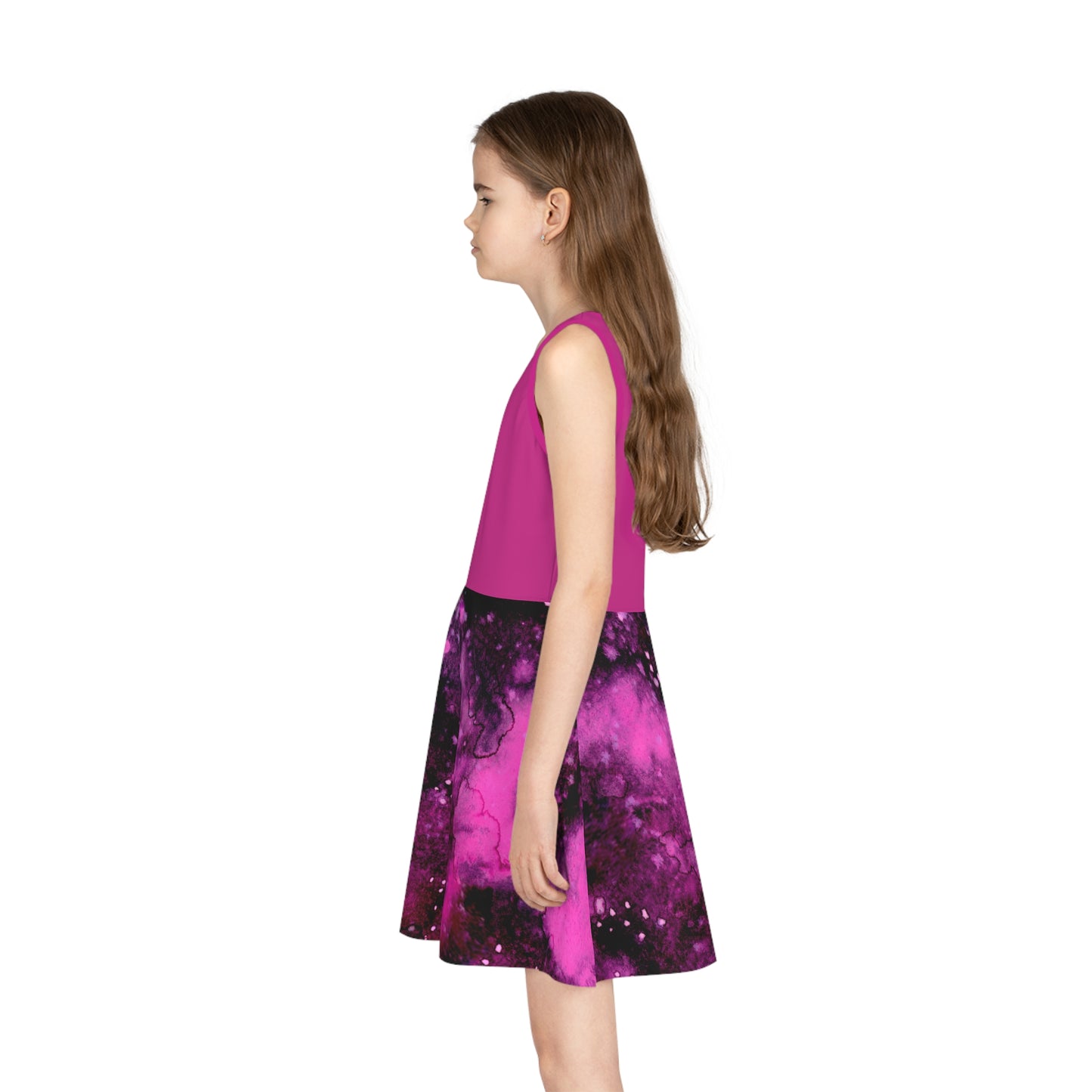 Pink Top Galaxy Girls' Sleeveless Sundress (AOP)