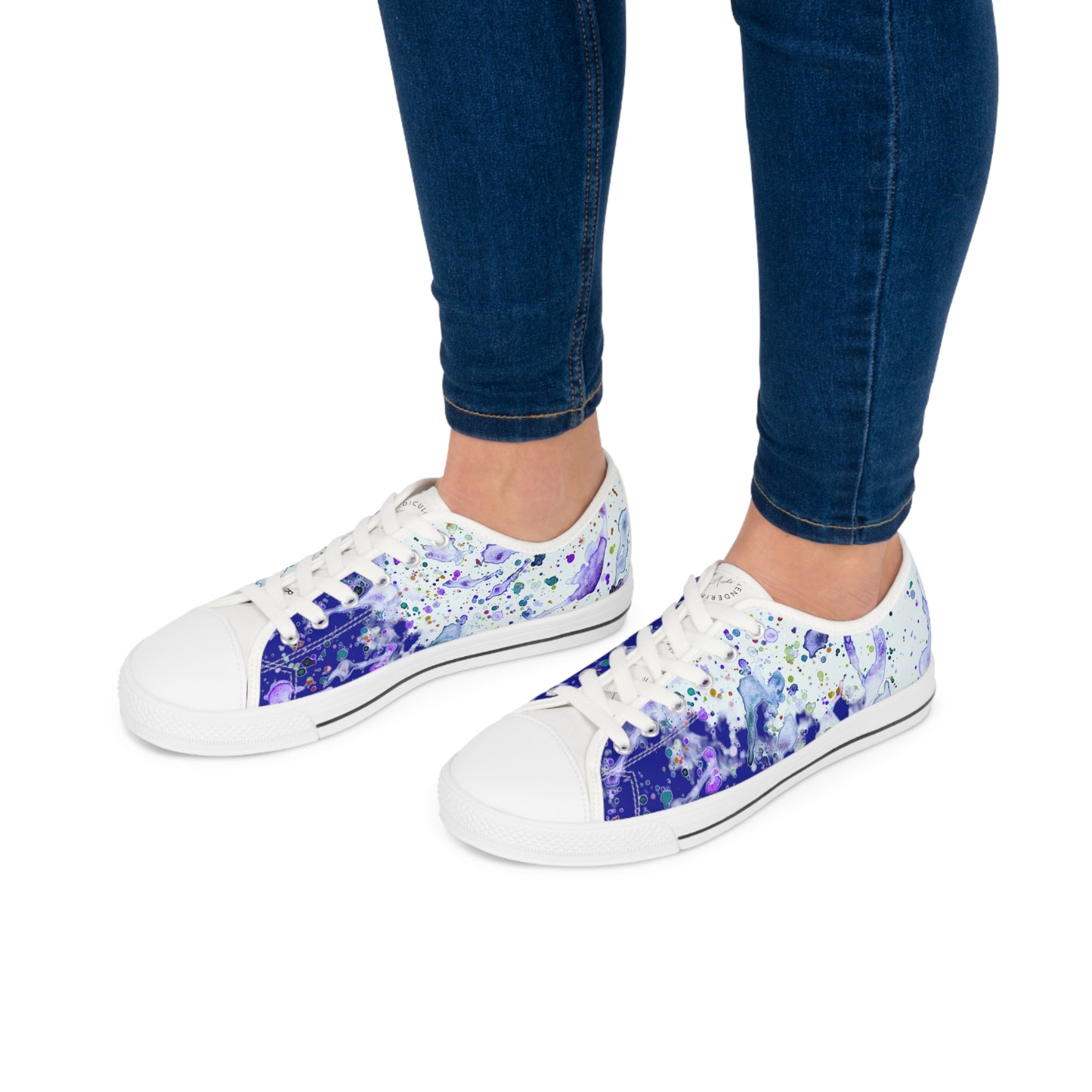 Dark Blue Color Splash Unisex Classic Low Top Sneakers Closed Toe Casual Walking Fashion Shoes